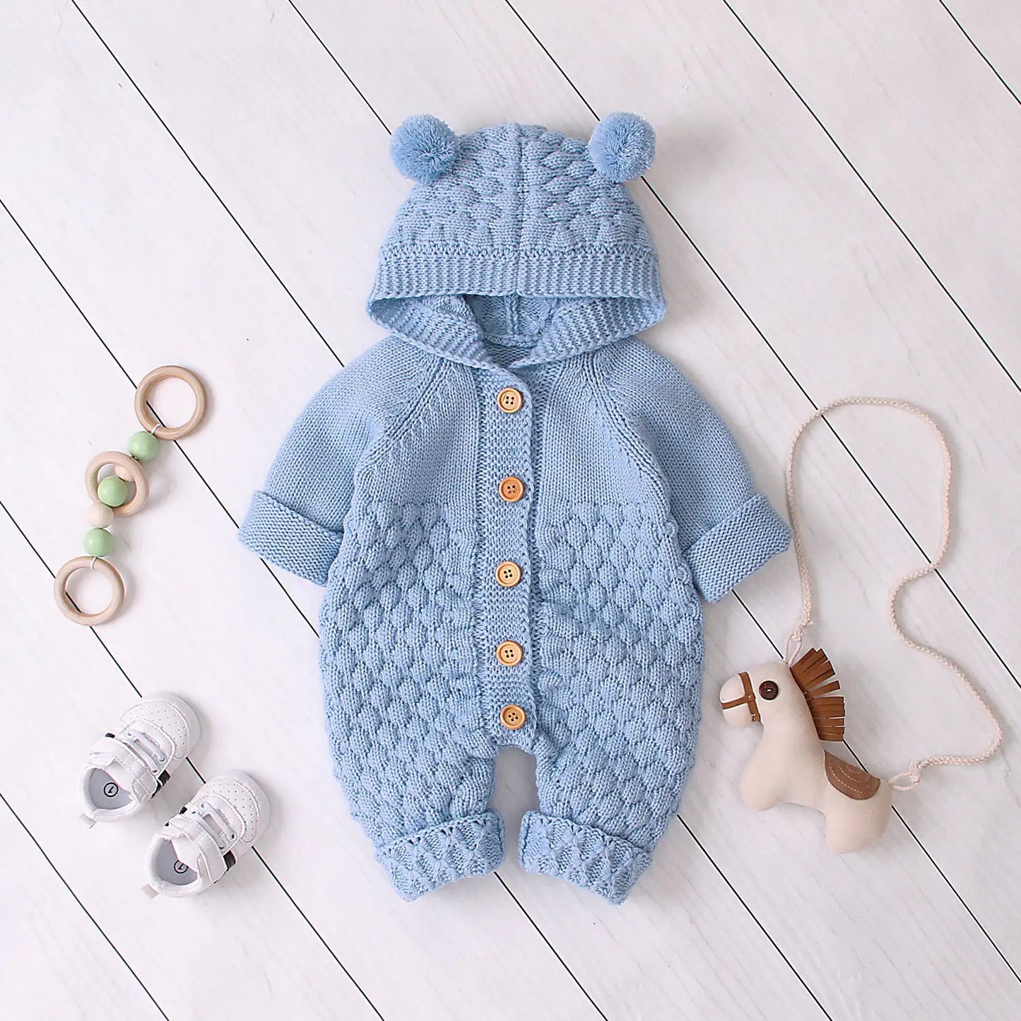 Ear Knit Romper With Hoodie - SweetPeaShop