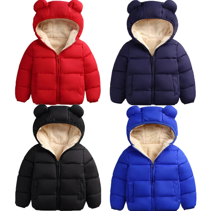 Winter Snow Suit for Kids - 3D Ear Hooded Down Jacket (0-3 Years) | Unisex Baby Boys & Girls Coat - SweetPeaShop