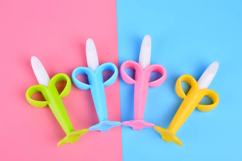 Baby Silicone Training Toothbrush - BPA Free Banana Shape Teething Ring & Chew Toy - SweetPeaShop