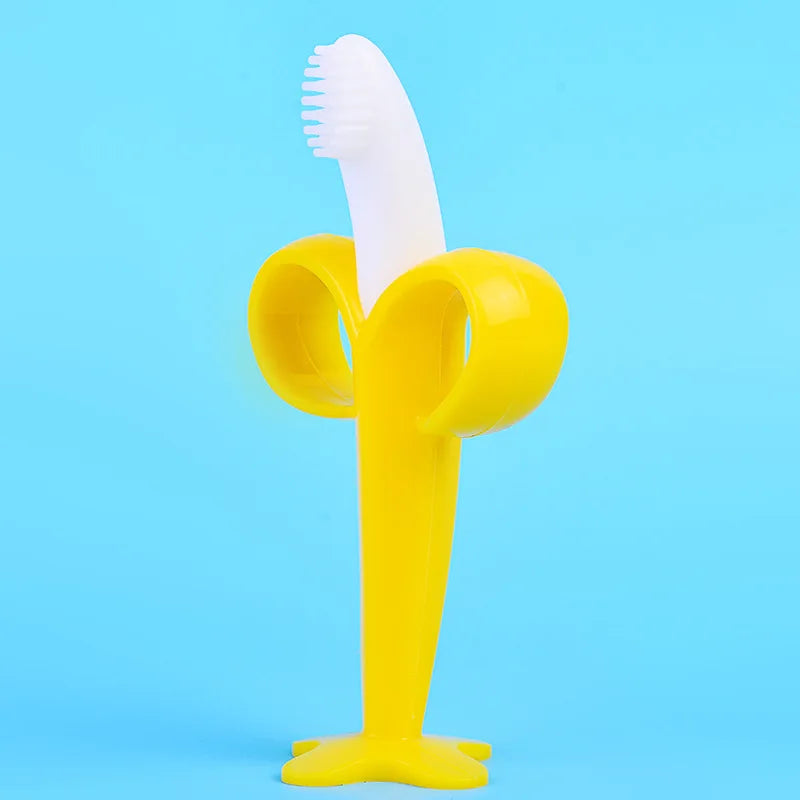 Baby Silicone Training Toothbrush - BPA Free Banana Shape Teething Ring & Chew Toy - SweetPeaShop