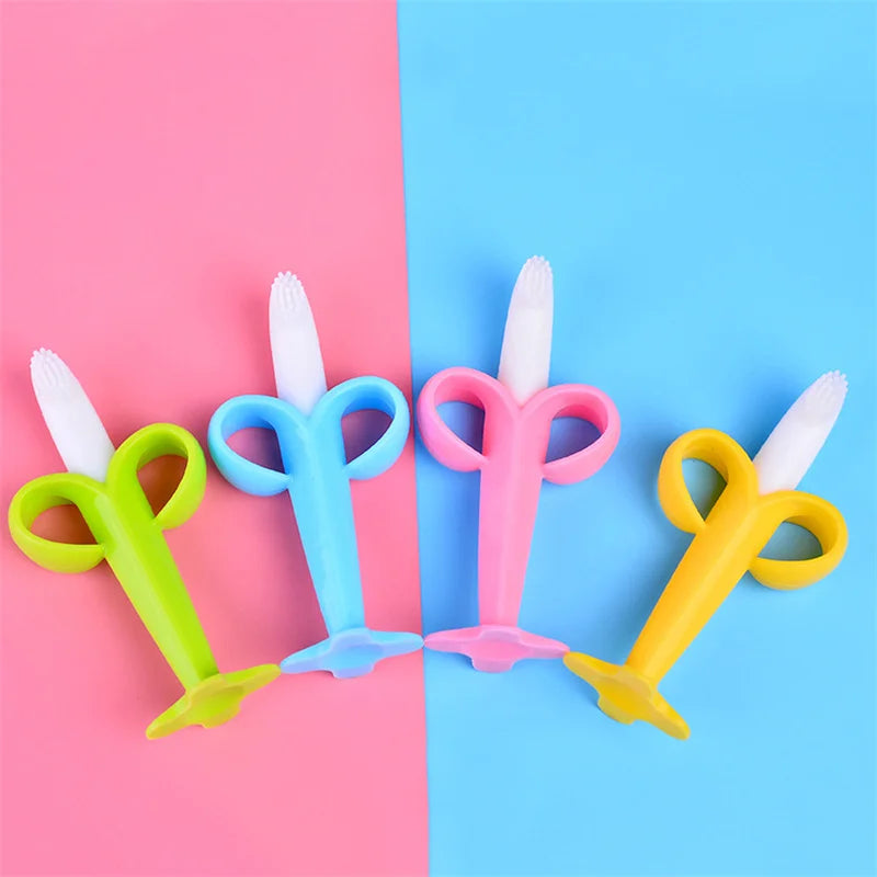 Baby Silicone Training Toothbrush - BPA Free Banana Shape Teething Ring & Chew Toy - SweetPeaShop