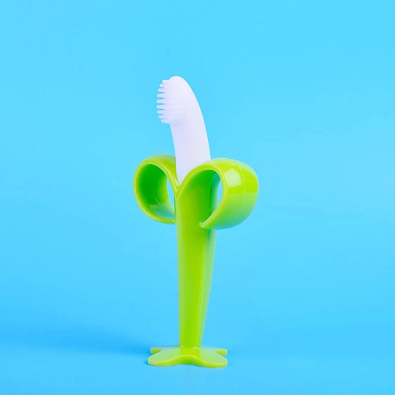 Baby Silicone Training Toothbrush - BPA Free Banana Shape Teething Ring & Chew Toy - SweetPeaShop