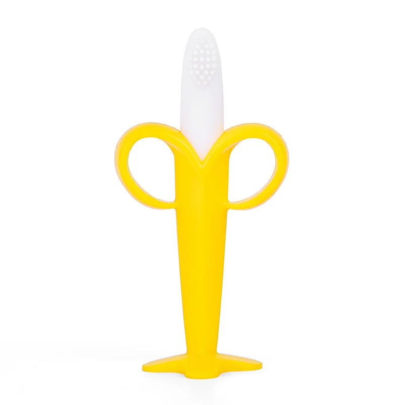 Baby Silicone Training Toothbrush - BPA Free Banana Shape Teething Ring & Chew Toy - SweetPeaShop