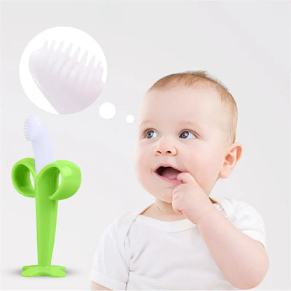 Baby Silicone Training Toothbrush - BPA Free Banana Shape Teething Ring & Chew Toy - SweetPeaShop