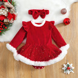 Baby Girl Christmas Romper with Sequin Skirt & Headband - SweetPeaShop