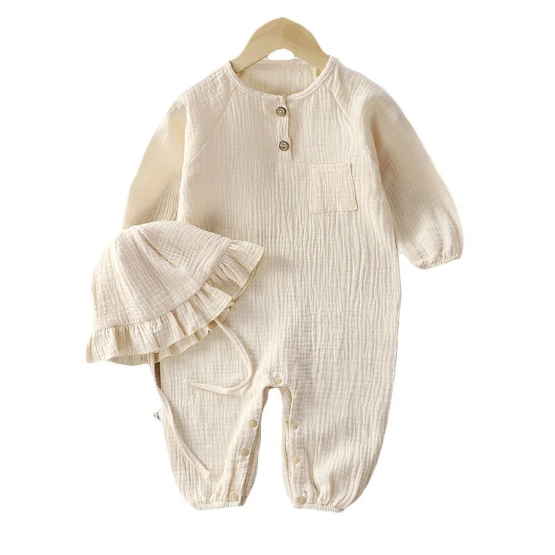 Baby Muslin Cotton Long Sleeve Romper - Unisex Newborn Jumpsuit - SweetPeaShop