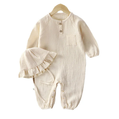 Baby Muslin Cotton Long Sleeve Romper - Unisex Newborn Jumpsuit - SweetPeaShop