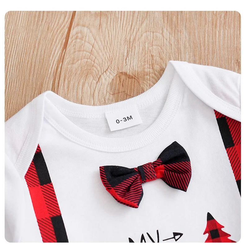 Plaid Bow Tie Baby Set - 2PCS Long Sleeve Bodysuit & Vest Outfit for All Seasons - SweetPeaShop