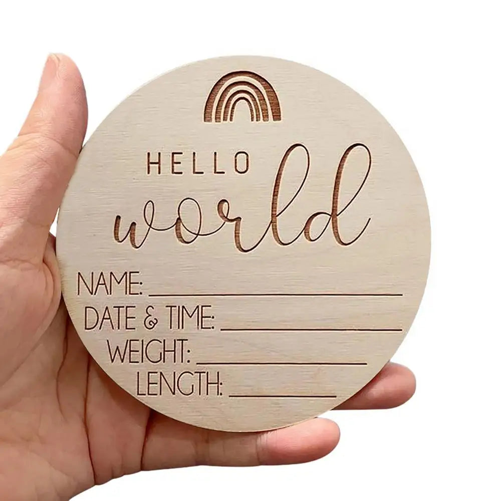 Hello World Baby Birth Announcement Sign – Wooden Milestone Photo Prop - SweetPeaShop