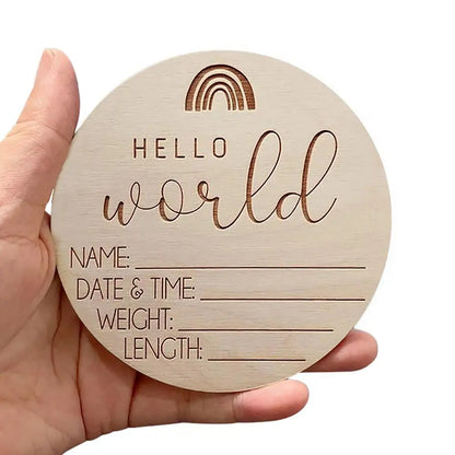 Hello World Baby Birth Announcement Sign – Wooden Milestone Photo Prop - SweetPeaShop