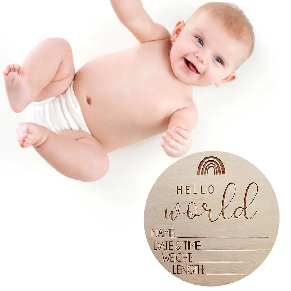 Hello World Baby Birth Announcement Sign – Wooden Milestone Photo Prop - SweetPeaShop