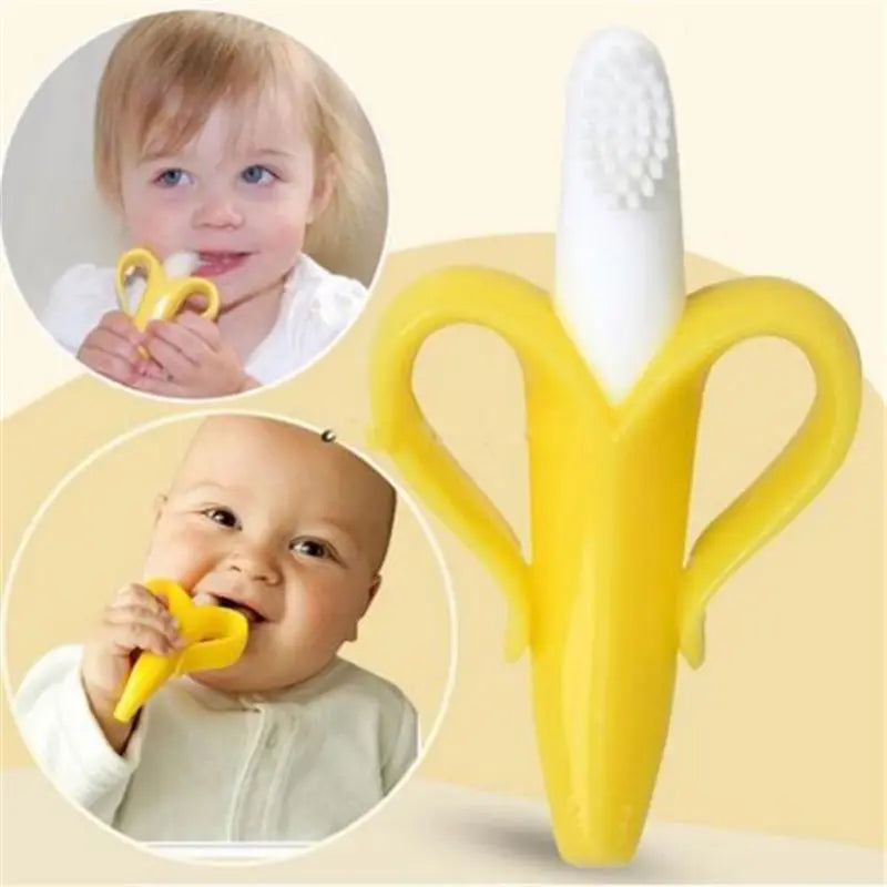 Baby Silicone Training Toothbrush - BPA Free Banana Shape Teething Ring & Chew Toy - SweetPeaShop