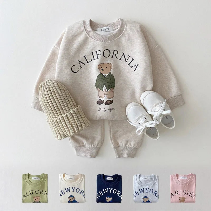 New York Baby Bear Sweatshirt & Cotton Sports Pants Set