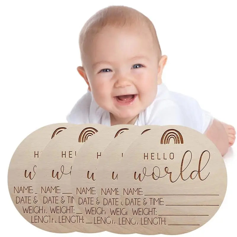 Hello World Baby Birth Announcement Sign – Wooden Milestone Photo Prop - SweetPeaShop