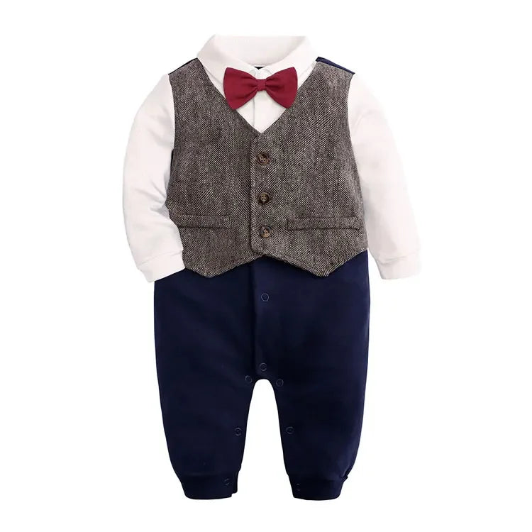 Gentleman Plaid Newborn Baby Romper - Cotton Long Sleeve Infant Jumpsuit for Boys 0-24 Months - SweetPeaShop Exclusive