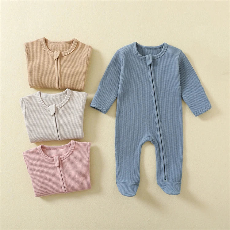 Organic Cotton Baby Romper – Waffle Textured Footed Pajamas - SweetPeaShop