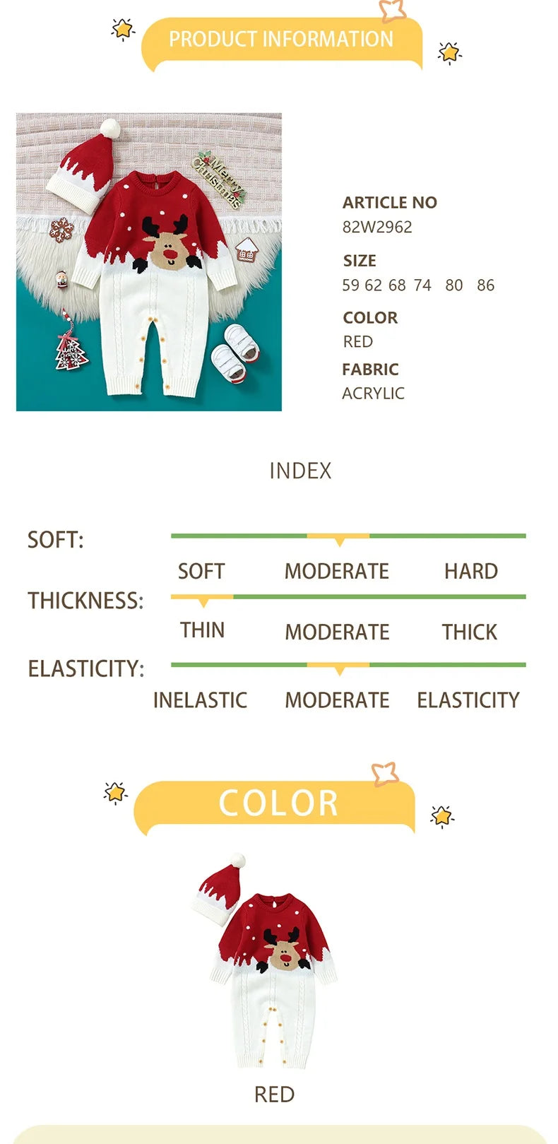 Christmas Newborn Baby Romper & Hat Set - Knit Long Sleeve Elk Jumpsuit Outfit - SweetPeaShop