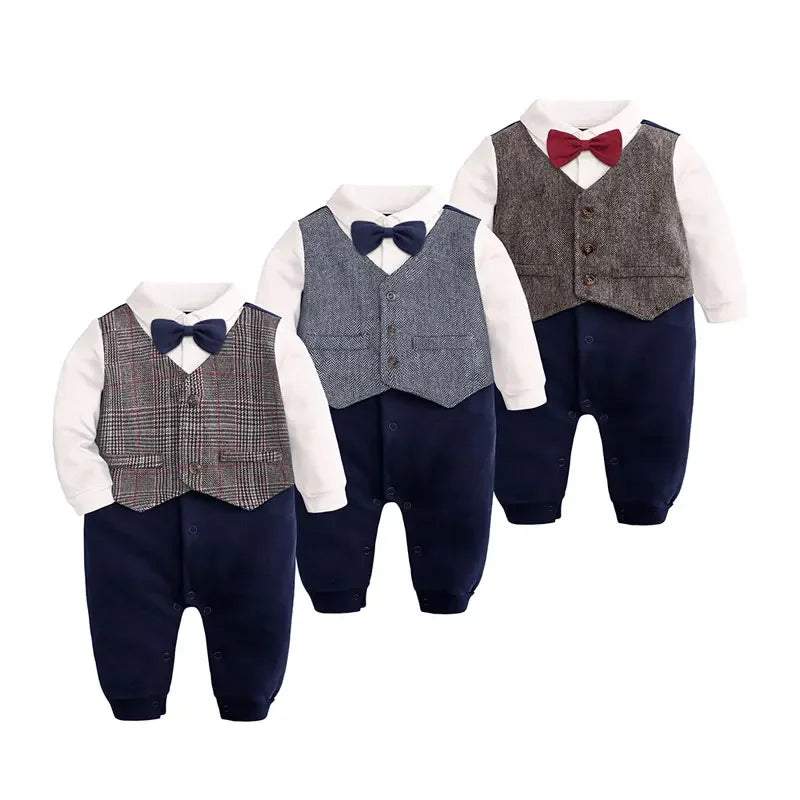 Gentleman Plaid Newborn Baby Romper - Cotton Long Sleeve Infant Jumpsuit for Boys 0-24 Months - SweetPeaShop Exclusive