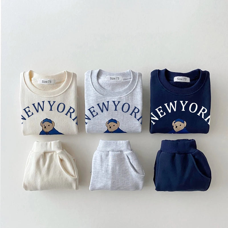 New York Baby Bear Sweatshirt & Cotton Sports Pants Set