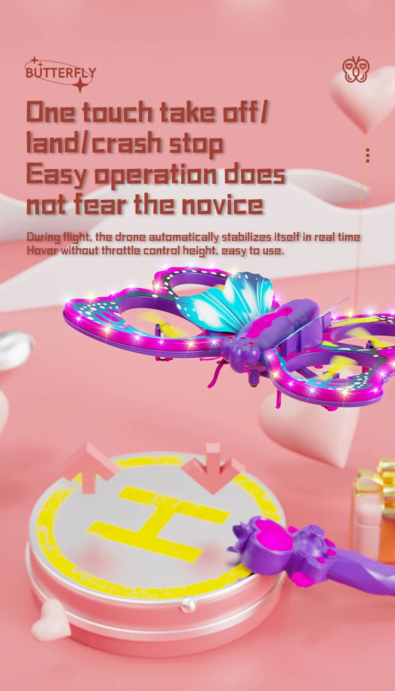 New V40 Glitter Butterfly Remote Control Aircraft 2.4GHz Gravity Sensing Mini Drone RC Quadcopter Children's Toy Gift - SweetPeaShop