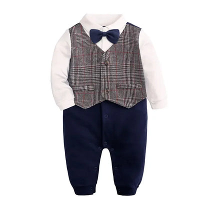 Gentleman Plaid Newborn Baby Romper - Cotton Long Sleeve Infant Jumpsuit for Boys 0-24 Months - SweetPeaShop Exclusive