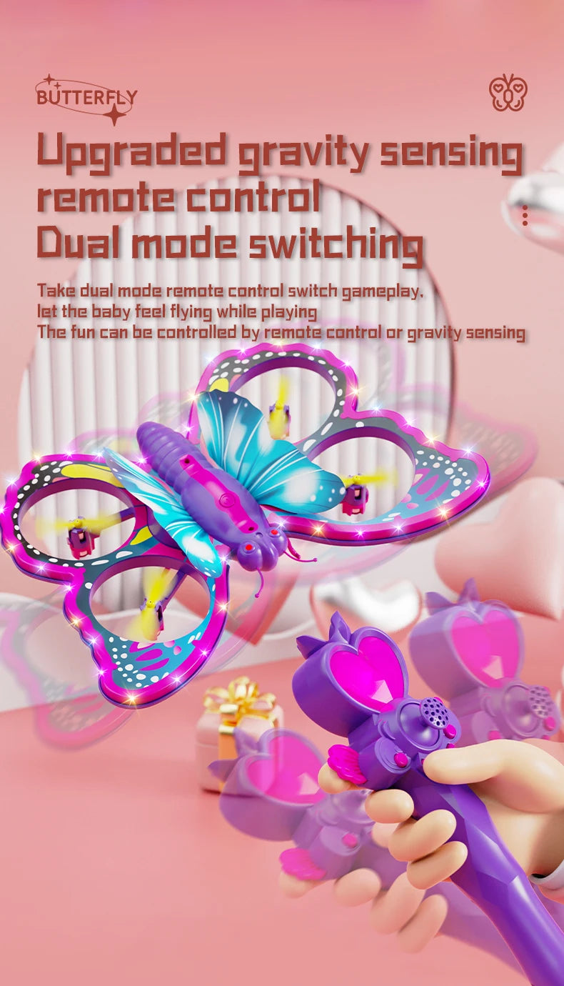 New V40 Glitter Butterfly Remote Control Aircraft 2.4GHz Gravity Sensing Mini Drone RC Quadcopter Children's Toy Gift - SweetPeaShop