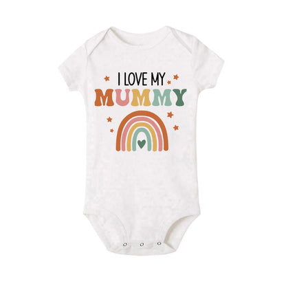 I Love Mummy & Daddy Rainbow Printed Newborn Baby Bodysuit - SweetPeaShop Exclusive