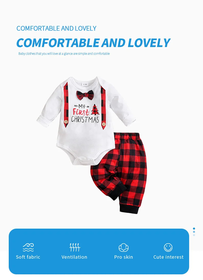 Plaid Bow Tie Baby Set - 2PCS Long Sleeve Bodysuit & Vest Outfit for All Seasons - SweetPeaShop