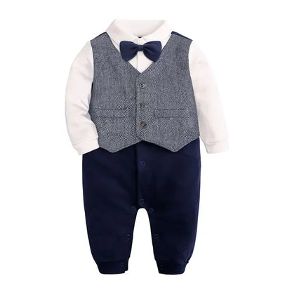 Gentleman Plaid Newborn Baby Romper - Cotton Long Sleeve Infant Jumpsuit for Boys 0-24 Months - SweetPeaShop Exclusive