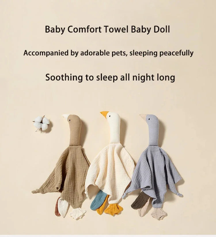 Cute Swan Baby Comforter Blanket & Soothe Toy – Cotton & Bamboo Fiber Sleeping Doll with Bib - SweetPeaShop