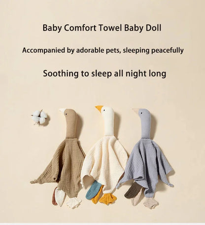 Cute Swan Baby Comforter Blanket & Soothe Toy – Cotton & Bamboo Fiber Sleeping Doll with Bib - SweetPeaShop