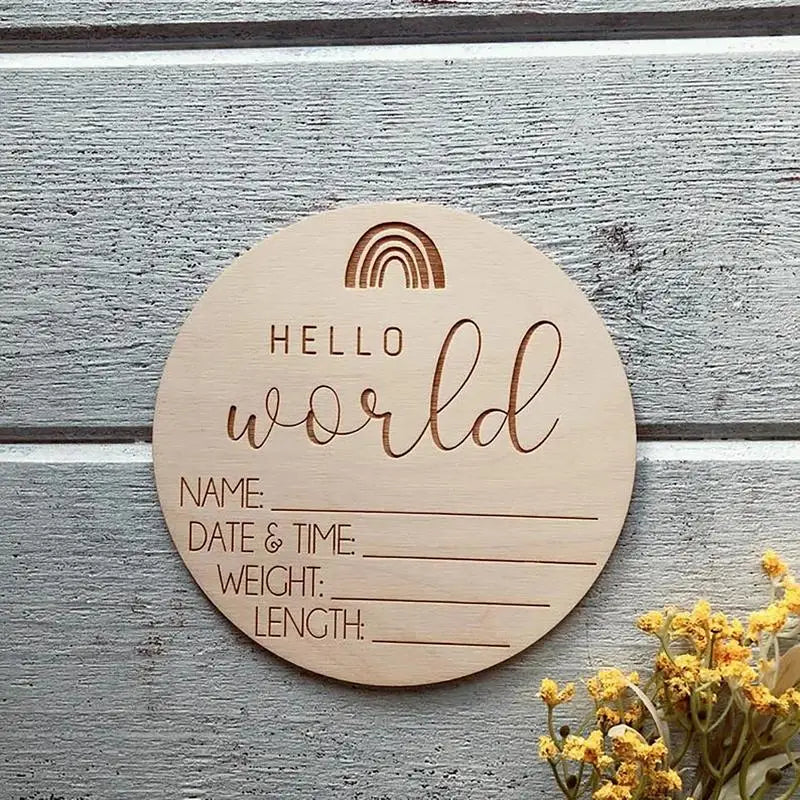 Hello World Baby Birth Announcement Sign – Wooden Milestone Photo Prop - SweetPeaShop