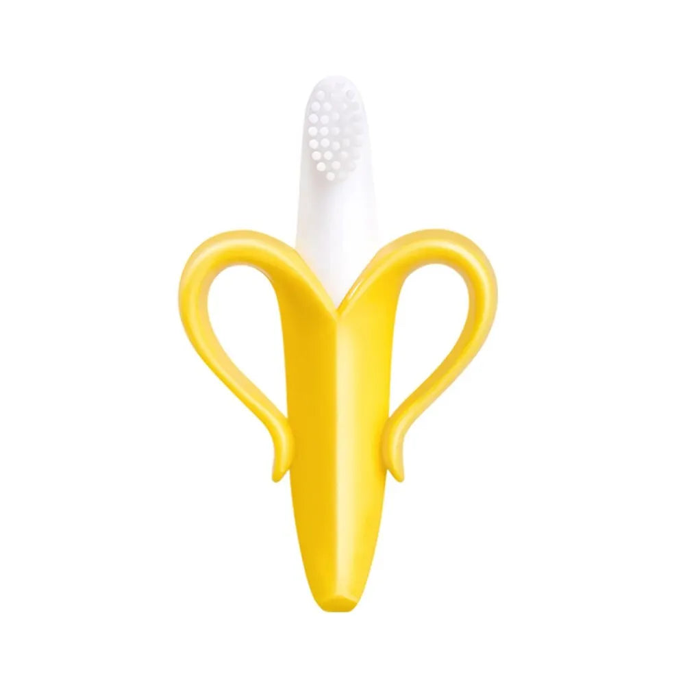 Baby Silicone Training Toothbrush - BPA Free Banana Shape Teething Ring & Chew Toy - SweetPeaShop