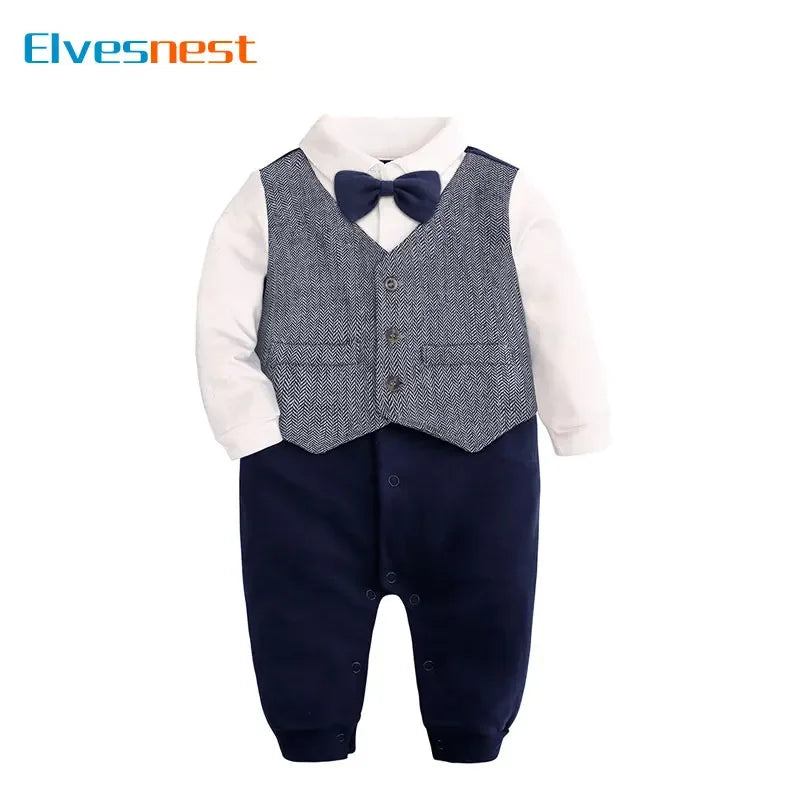 Gentleman Plaid Newborn Baby Romper - Cotton Long Sleeve Infant Jumpsuit for Boys 0-24 Months - SweetPeaShop Exclusive