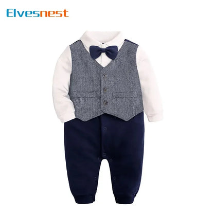 Gentleman Plaid Newborn Baby Romper - Cotton Long Sleeve Infant Jumpsuit for Boys 0-24 Months - SweetPeaShop Exclusive