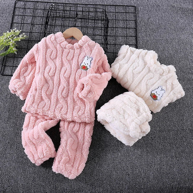 Cartoon Rabbit Plush Pajama Set - SweetPeaShop Exclusive