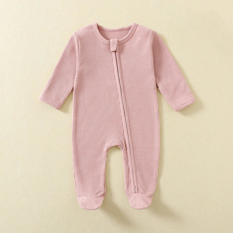 Organic Cotton Baby Romper – Waffle Textured Footed Pajamas - SweetPeaShop