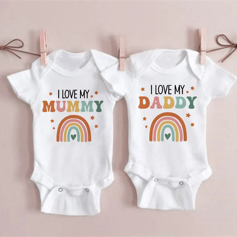 I Love Mummy & Daddy Rainbow Printed Newborn Baby Bodysuit - SweetPeaShop Exclusive