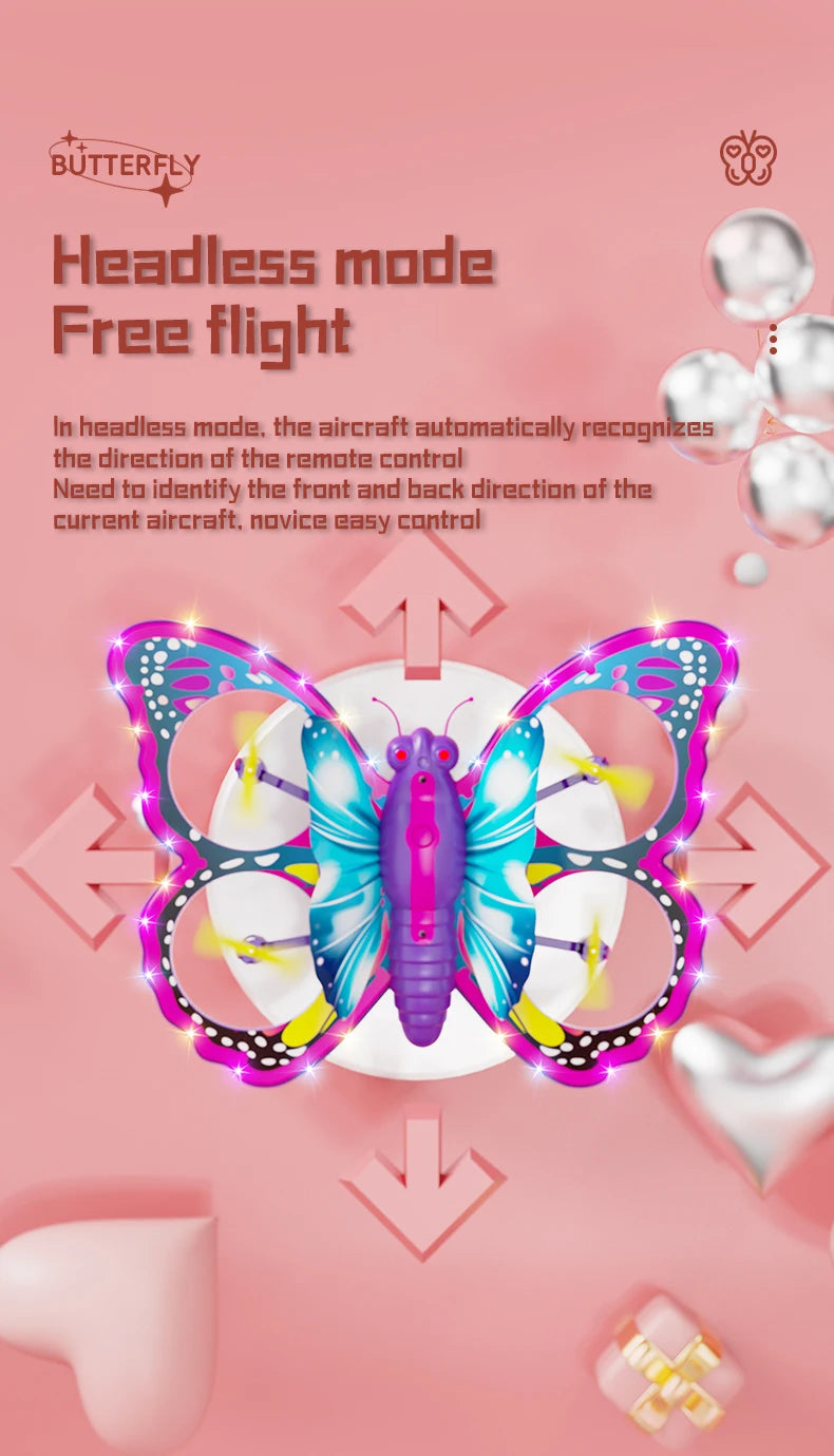 New V40 Glitter Butterfly Remote Control Aircraft 2.4GHz Gravity Sensing Mini Drone RC Quadcopter Children's Toy Gift - SweetPeaShop