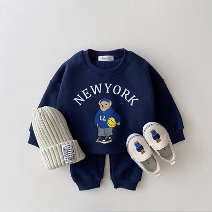 New York Baby Bear Sweatshirt & Cotton Sports Pants Set