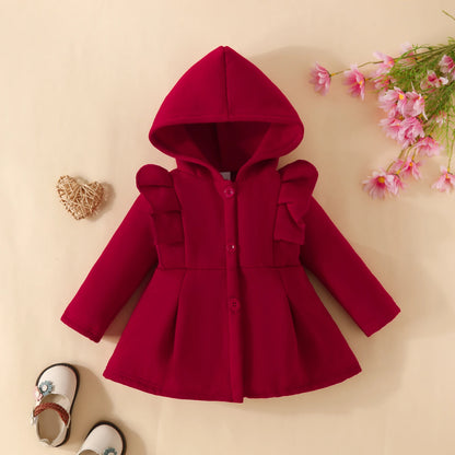 Winter Baby Girl Ruffled Fleece Hooded Jacket – Cozy & Warm Outerwear for Cold Weather - SweetPeaShop