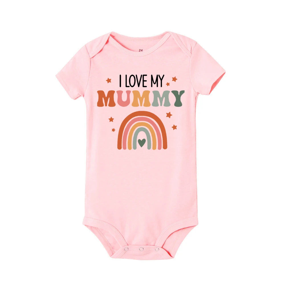 I Love Mummy & Daddy Rainbow Printed Newborn Baby Bodysuit - SweetPeaShop Exclusive