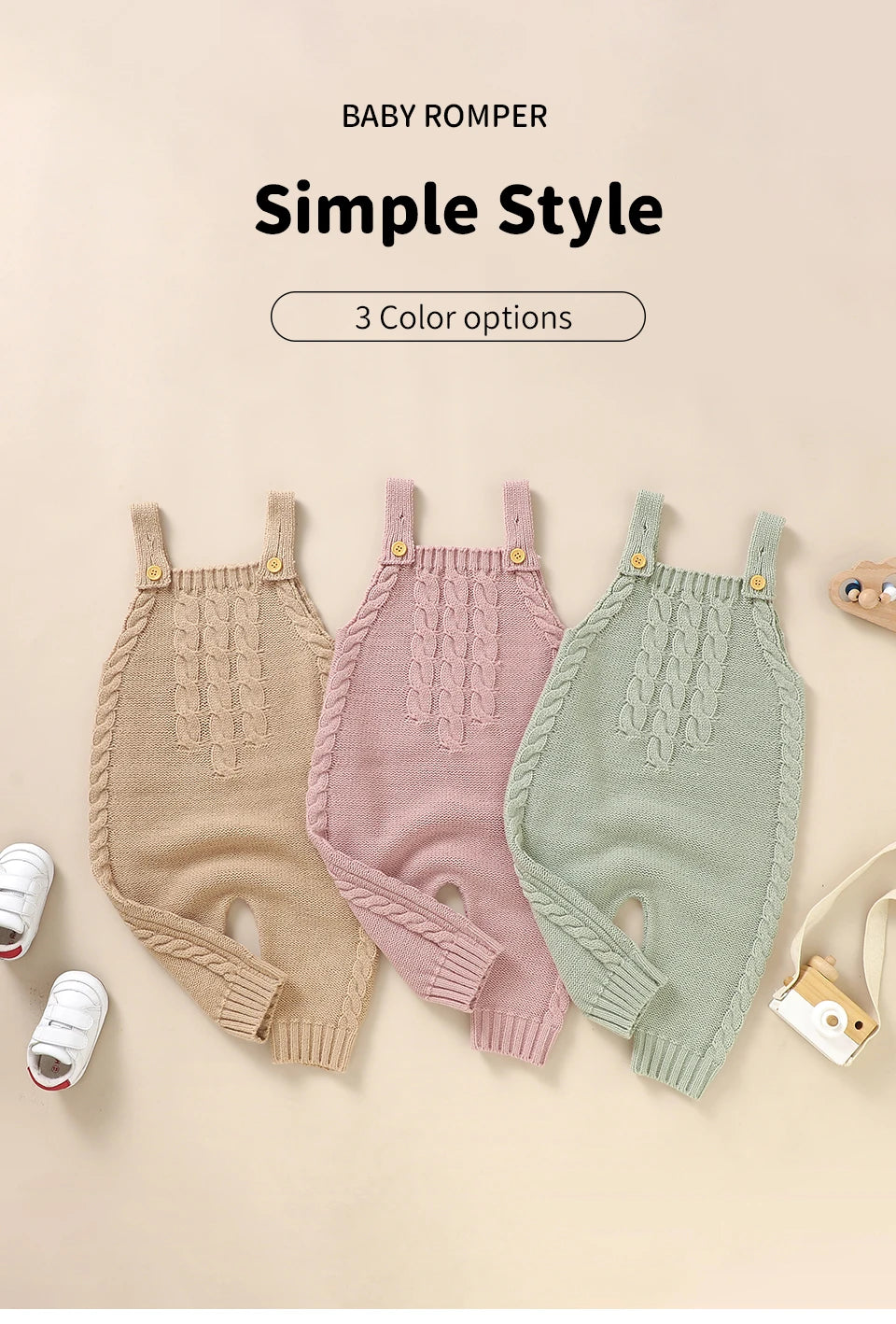 Infant Boys & Girls Knitted Sleeveless Romper - Solid Color Jumpsuit for Newborns, Babies (0-18m) - Cozy Fall & Winter Outfit - SweetPeaShop