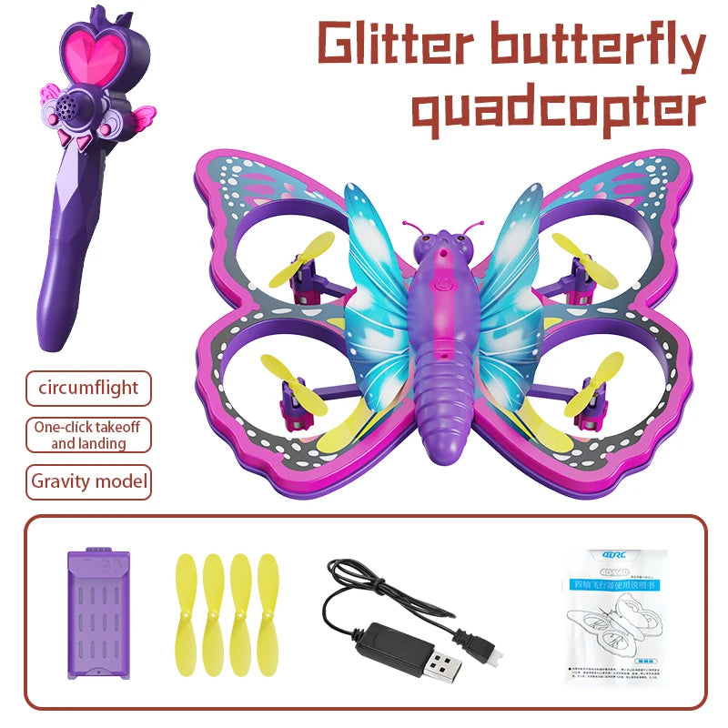 New V40 Glitter Butterfly Remote Control Aircraft 2.4GHz Gravity Sensing Mini Drone RC Quadcopter Children's Toy Gift - SweetPeaShop