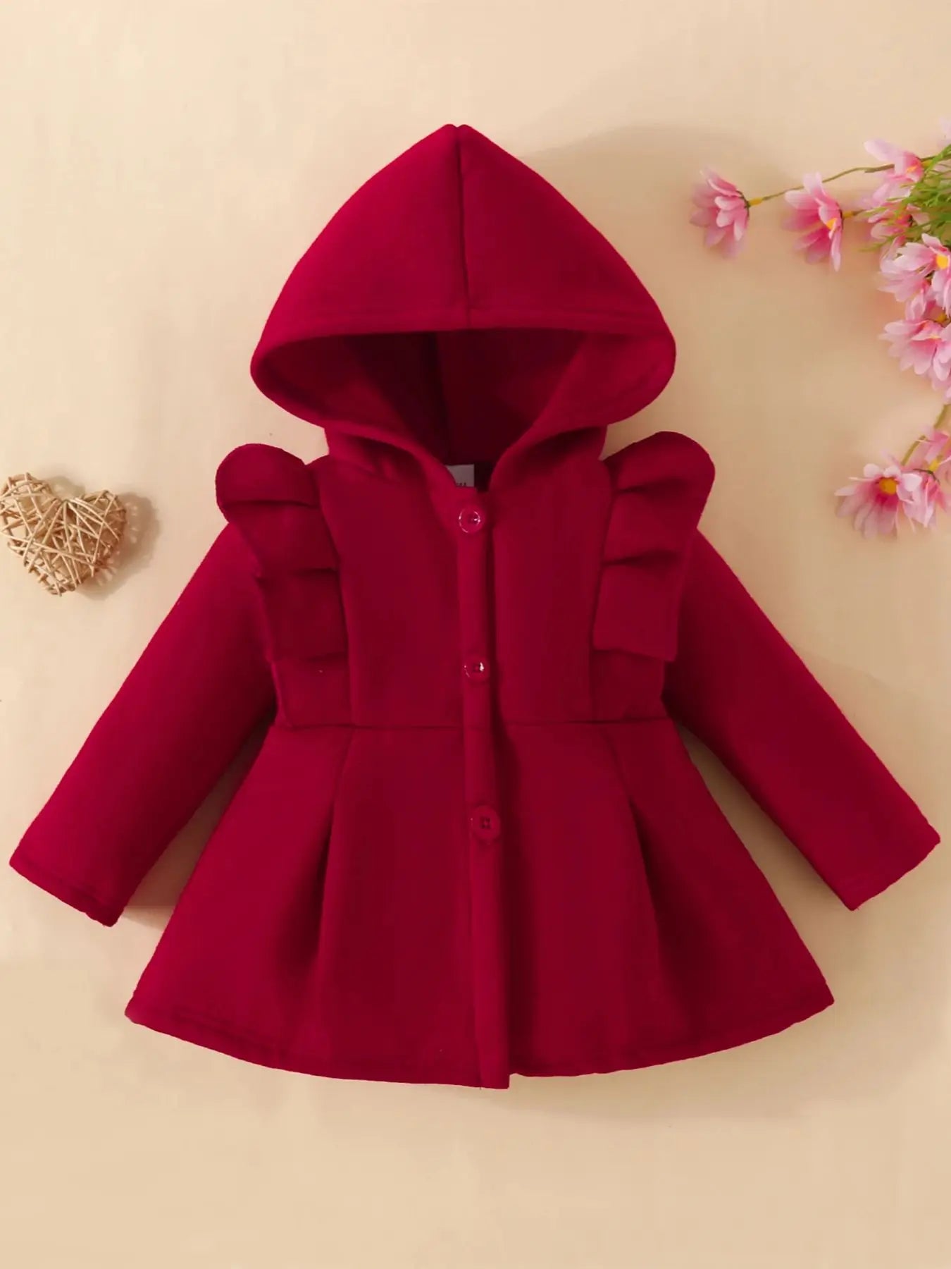 Winter Baby Girl Ruffled Fleece Hooded Jacket – Cozy & Warm Outerwear for Cold Weather - SweetPeaShop