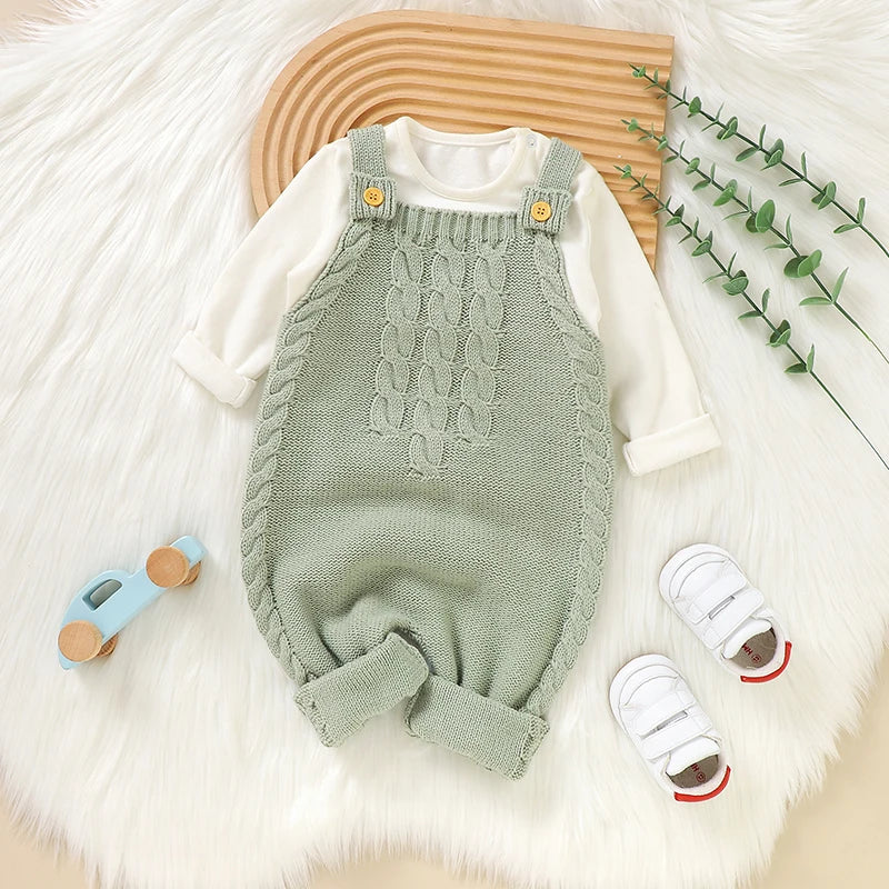 Infant Boys & Girls Knitted Sleeveless Romper - Solid Color Jumpsuit for Newborns, Babies (0-18m) - Cozy Fall & Winter Outfit - SweetPeaShop