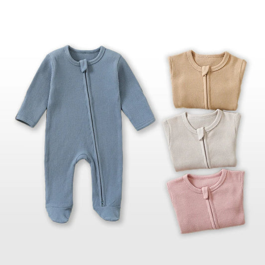 Organic Cotton Baby Romper – Waffle Textured Footed Pajamas - SweetPeaShop