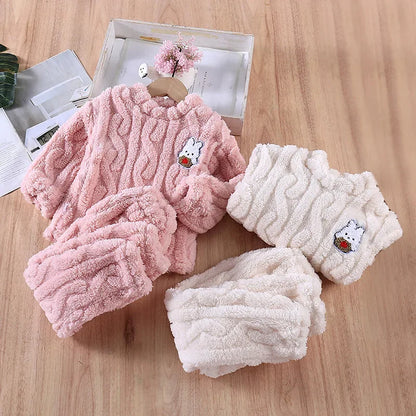 Cartoon Rabbit Plush Pajama Set - SweetPeaShop Exclusive