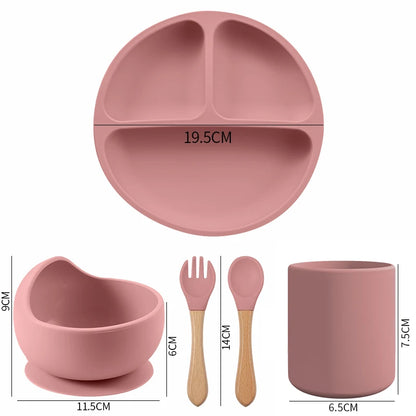 Toddler Feeding Essentials Silicone Set – Divided Plate, Bowl & Utensils - SweetPeaShop