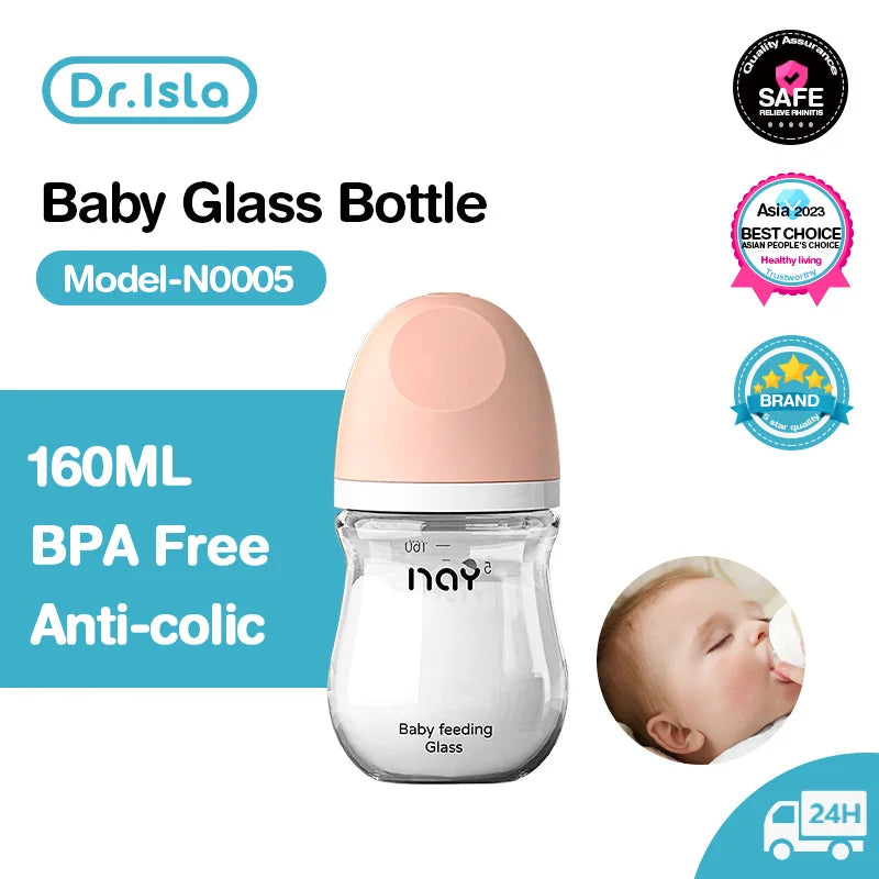 Dr.Isla Glass Newborn Feeding Bottles - 80ML/160ML - Anti-Flatulence Milk Bottle, BPA-Free - SweetPeaShop